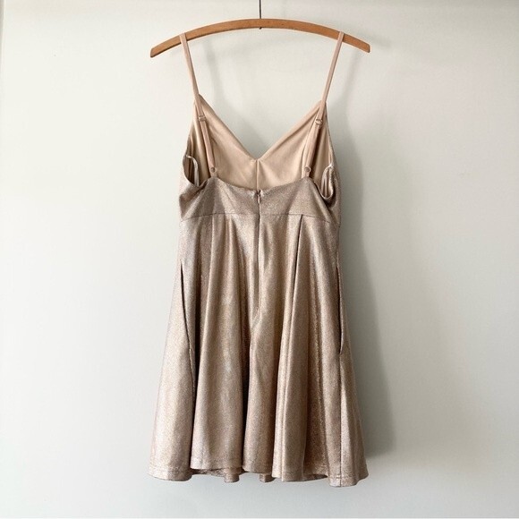 Lulus Keeps Getting Better Metallic Gold Skater Dress S - Picture 4 of 6